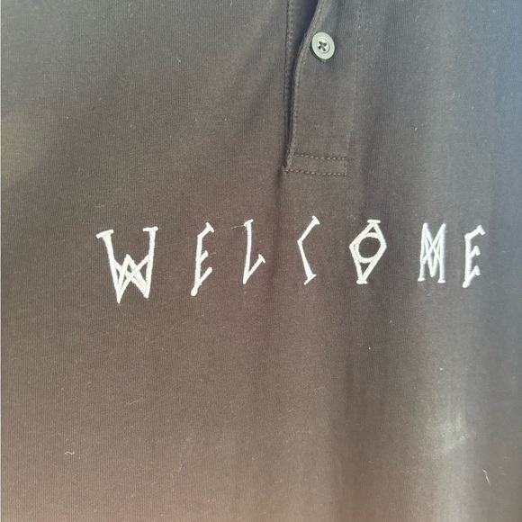 Welcome Skater Shirt Black Long Sleeve Cotton 1/4 Button Men's Size XLarge - Picture 2 of 10